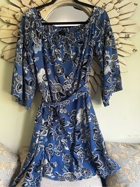 Laundry By Shelli Segal Blue Floral Off-Shoulder Mini Dress